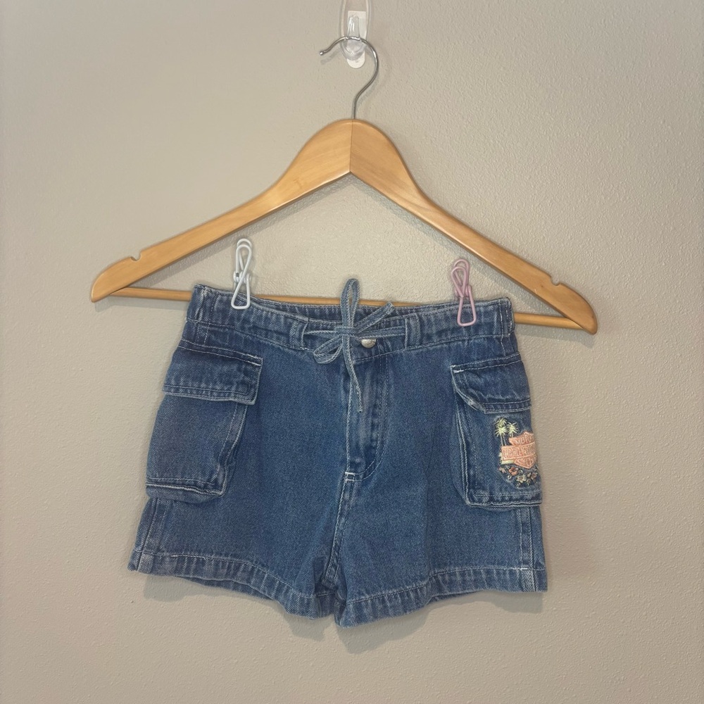 VINTAGE Harley-Davidson 90s Y2K Little Girls 100% Cotton Denim Shorts Size 5
